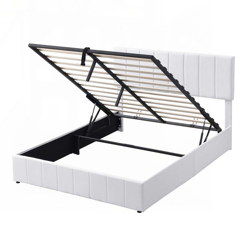 Wood Platformbed with Vertical All-in-One Cabinet and 4 Drawers on each side, Queen, White
