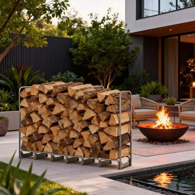 Firewood Rack with Waterproof Cover, Outdoor Steel Log Storage Rack, Wood Pile Holder Stacker Organizer for Fireplace, Patio, Backyard