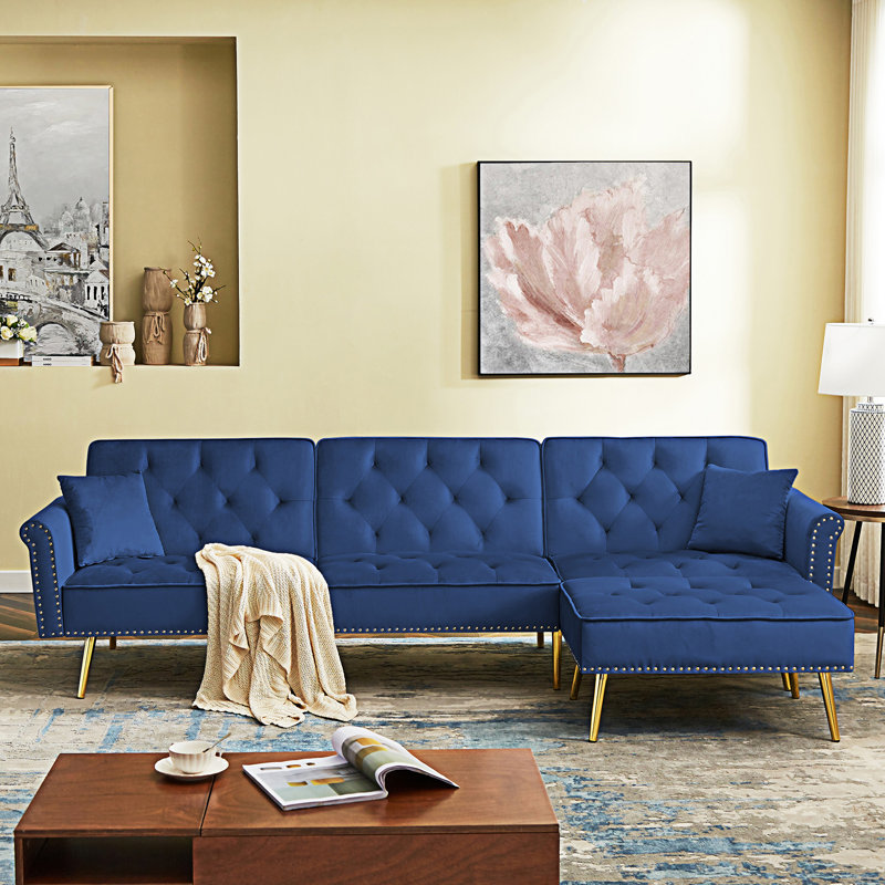 Canapé-lit modulaire réversible en velours Modern, Bleu