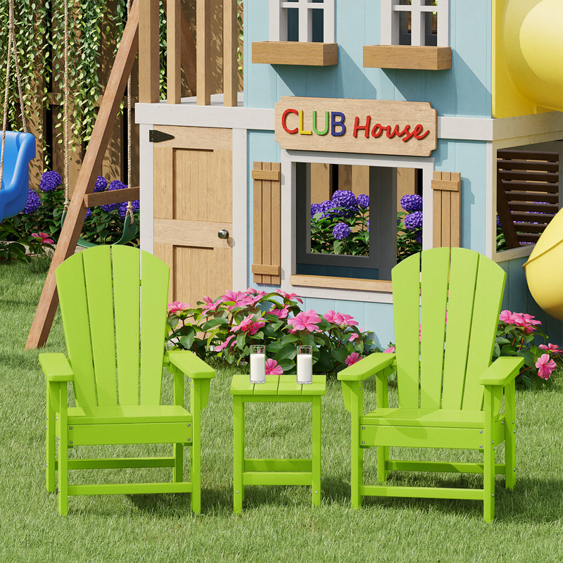 Laguna Kids Outdoor Poly Adirondack Chair With Side Table 3-Piece Set, Lime