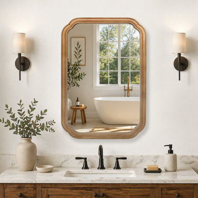 Wood Framed Bathroom Wall Mirror with Cabinet