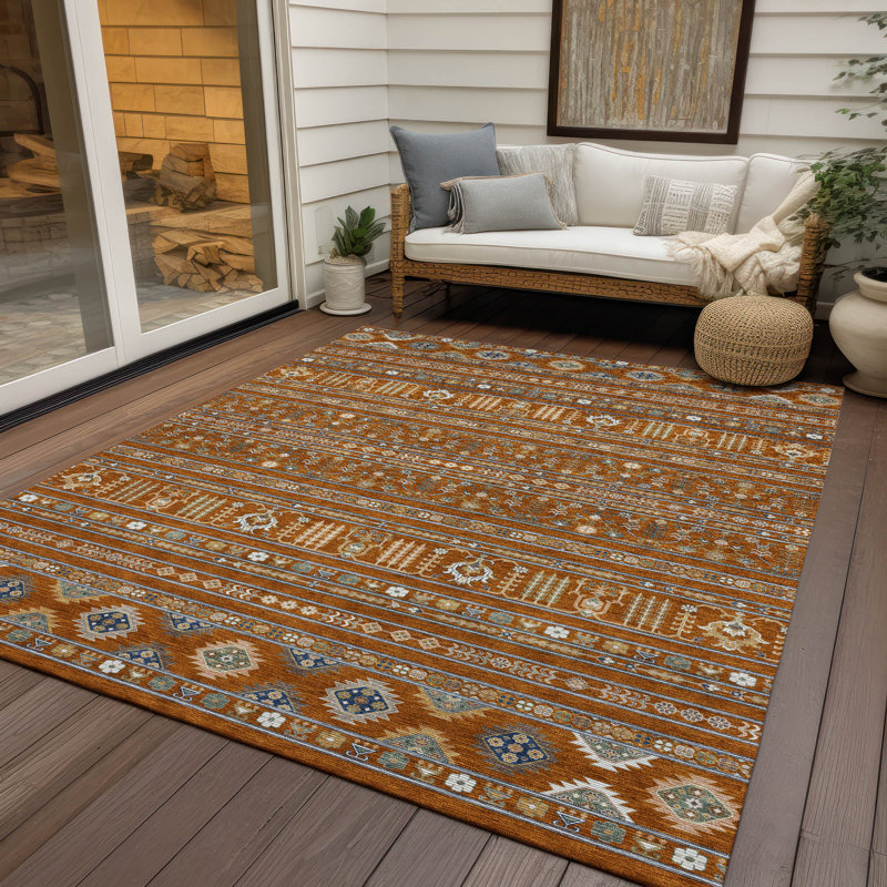 Machine Washable Indoor/Outdoor Boruta ACN2244 Navajo Rug, Rectangle 8' x 10'