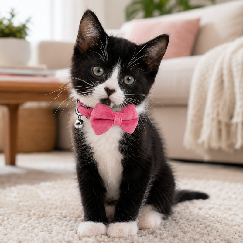 Collier pour chat en peluche avec attache papillon, collier ajustable pour animal de compagnie en velours doux, collier décoratif de sécurité pour chatons, chiots et petits chiens