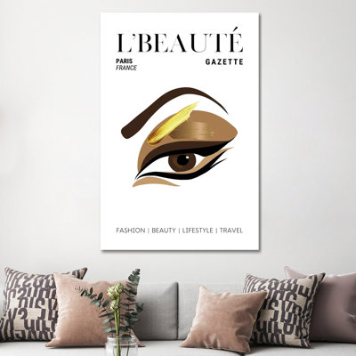L'Beaute French Beauty Magazine Cover With Golden Eyeshadow And Makeup by Design Harvest - Wrapped Canvas Print