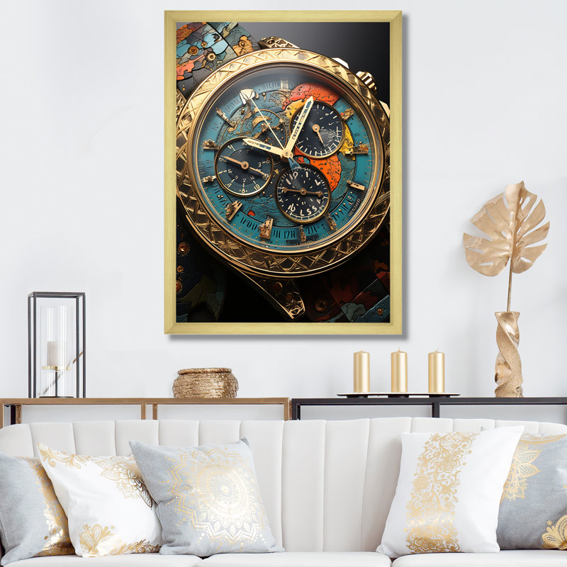 «Luxury Watch Bronze Infinity III - Watches», reproduction d'art murale, H 32 po x l 16 po x P 1 po, Encadrement doré
