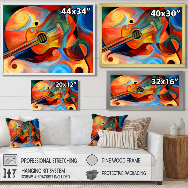«Music and Rhythm - Abstract», reproduction d'art sur toile encadrée, H 34 po x l 44 po, Noir, Cadre flottant