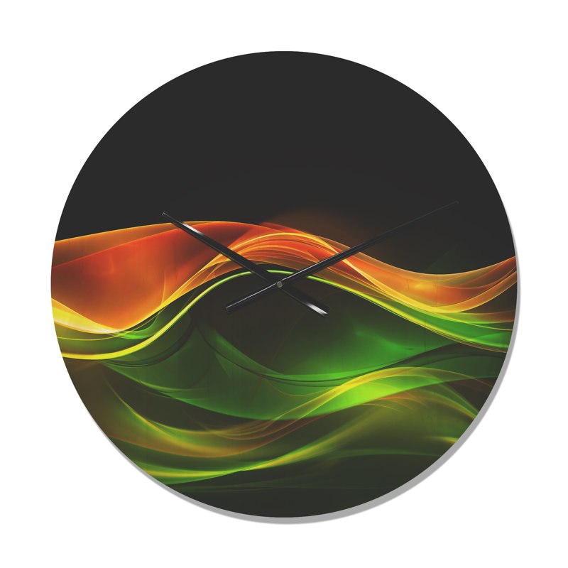 Horloge murale moderne abstraite vert jaune en noir, Moyenne