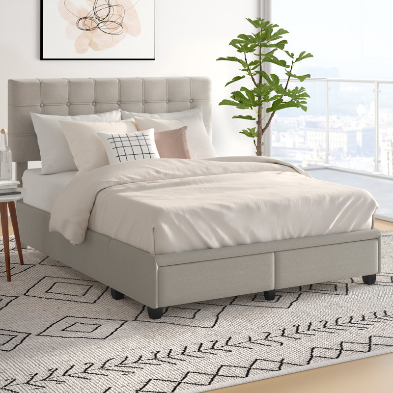 Aidian Upholstered Platform Storage Bed, Beige