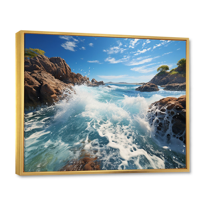 Rocky Beach Ocean Symphony, Cadre flottant doré, H 16 po x l 32 po x P 1 po