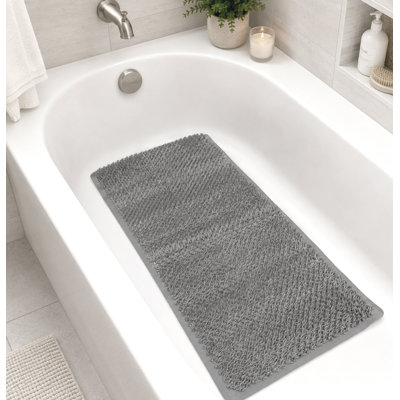 Tapis de baignoire gris antidérapant en PVC avec ventouses et surface de luffa à massage doux - 35 po x 16 po