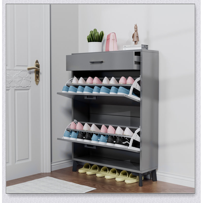 Armoire à chaussures Design exquis, optimisation de l'espace, matériaux de haute qualité, décoration intérieure, Noir, Gris