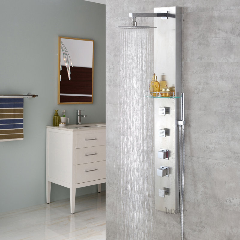 Multi-Function Thermostatic 55" Rainfall Shower Panel with Adjustable Shower Head