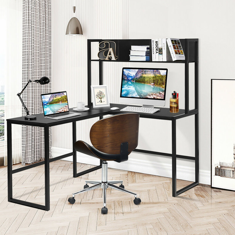 Bureau en L réversible, Noir / Noir