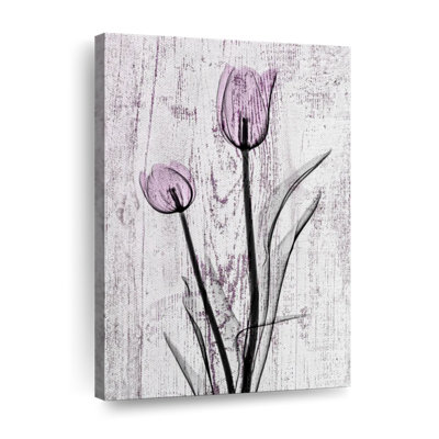 Tulipes mauves sur bois, reproduction sur toile
