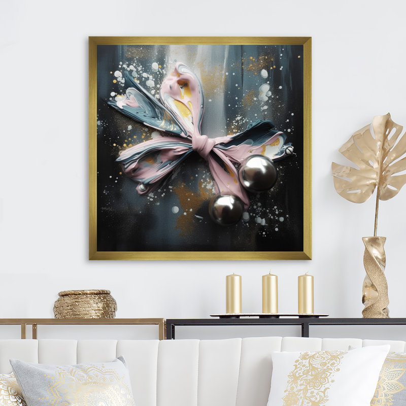 Glam Pink and Silver Shapes II, reproduction d'art sur toile, H 24 po x l 24 po x P 1 po, Encadrement doré