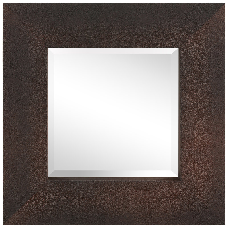Square Leather Mirror, Gold/Black