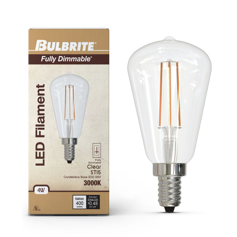 Ampoule ST15 à intensité variable 4 watts avec finition en verre transparent et base candélabre (E12), 3000