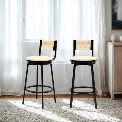 Creamy White Bar Stools Swivel Counter Chairs with Metal Frame Set of 2 Hand Woven Paper Rope Dining Barstools for Kitchen Counter (Creamy White)