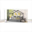 Lit plateforme simple en forme de maison avec lit gigogne coulissant, fabrication en bois massif au fini gris neutre