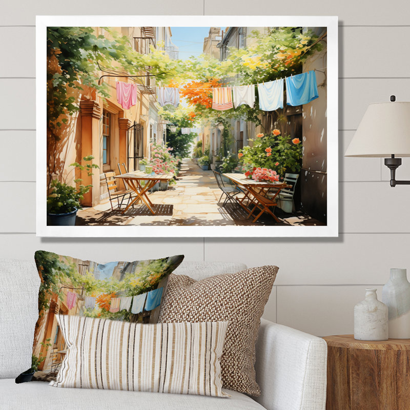 Jour de lessive en Italie III - Art mural, H 24 po x l 32 po x P 1 po, Cadre simple blanc
