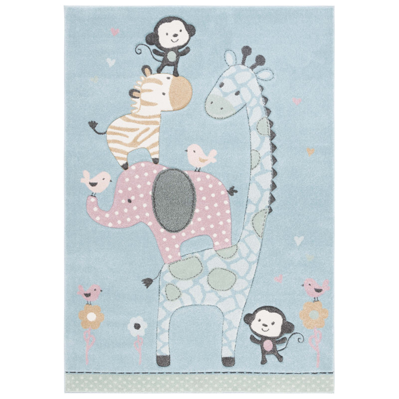 Tapis bleu en polypropylène tissé à la machine Featherste, Rectangle 2 pi x 3 pi