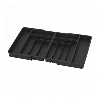 Extra Extendable Utensil Tray for Spoons Forks Knives, 13 Sections, Black