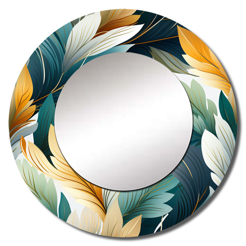 Jungle Tropical Plams Composition - miroir mural décoratif tropical, miroir rond tropical, impression d'art en métal