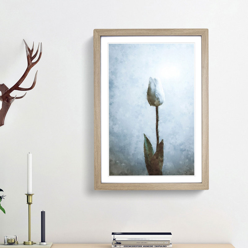 Solitary White Tulip Painting - Framed Print, 33cm H x 24cm W x 2cm D, Oak Framed