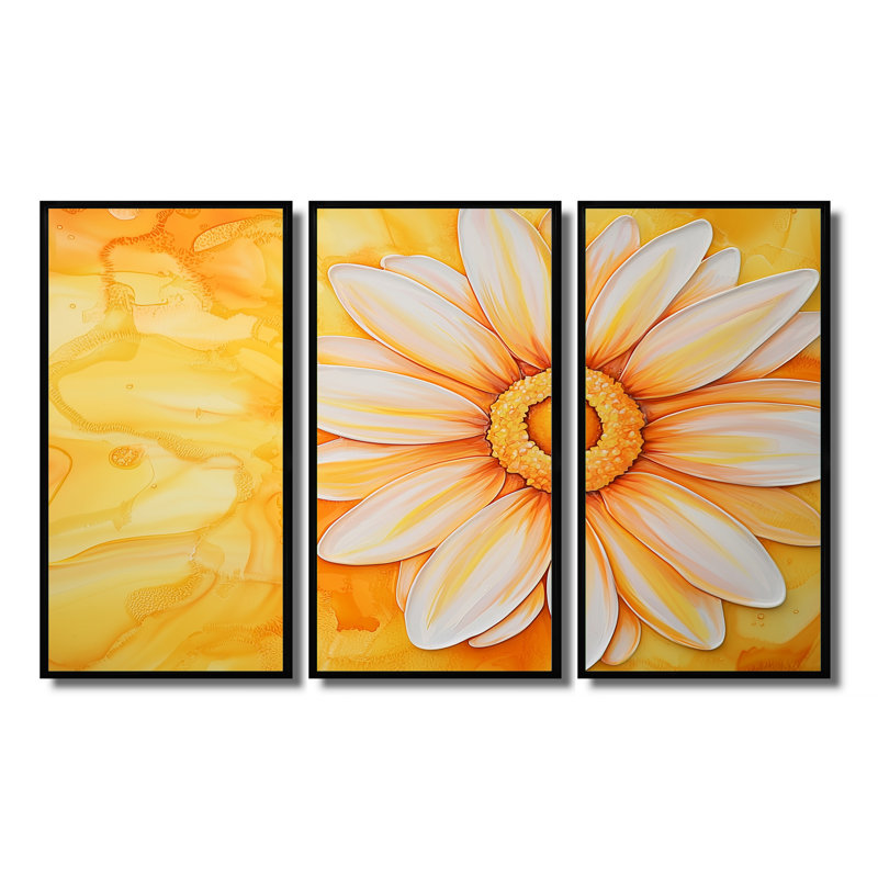 «Daisy Bloom Sunset - Daisy», ensemble de reproduction d'art mural, Black, Reproduction avec cadre flottant, 28" H x 36" W