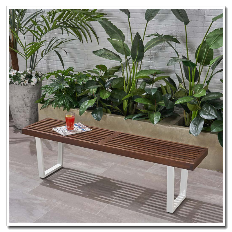 Banc d'extérieur en bois massif, Brun / Blanc