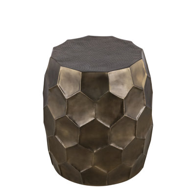 Modern Aluminum Side Table, Glossy Gold Base, Hand - Hammered Hexagonal, Ideal For Small Lounge Areas 21" High Finish, Hammered, Perfect Bedrooms