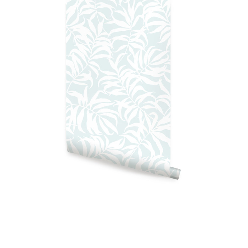 Rouleau de papier peint adhésif feuilles de palmier tropicales L 18 pi x l 24 po, Bleu clair
