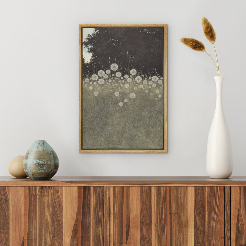 Dreamy Dandelion Field Landscape Soft Neutral Botanical Nature Decor, reproduction d'art sur toile encadrée, Naturel