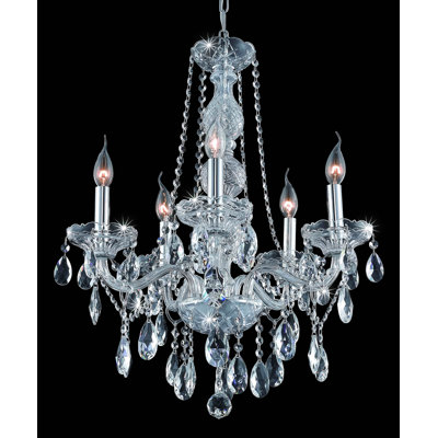 Lustre classique / traditionnel à 5 lumières de style bougie avec détails en cristal Pinkston
