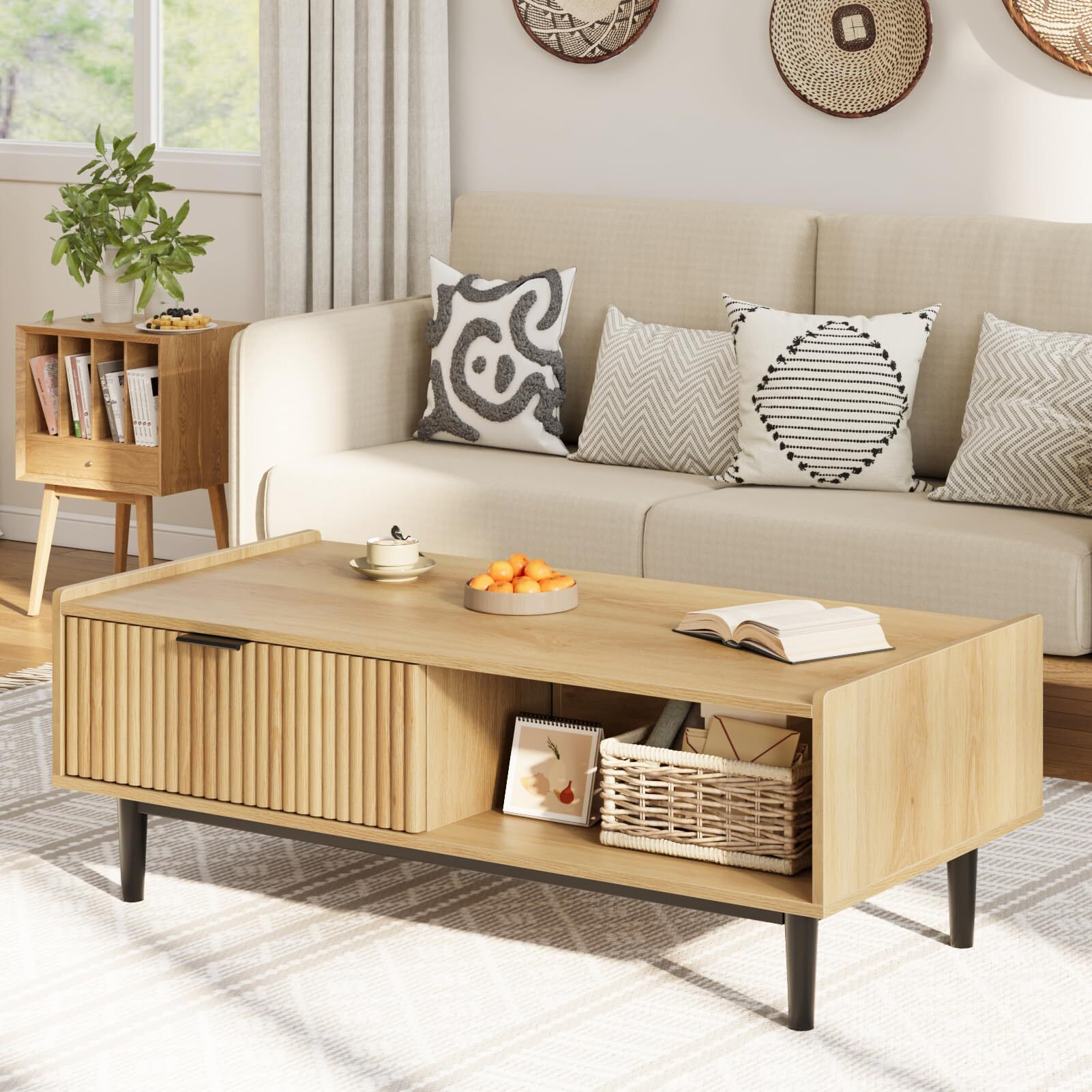 Latitude Run® Center Table Fluted Coffee Table With Drawer 42.5" Mid ...