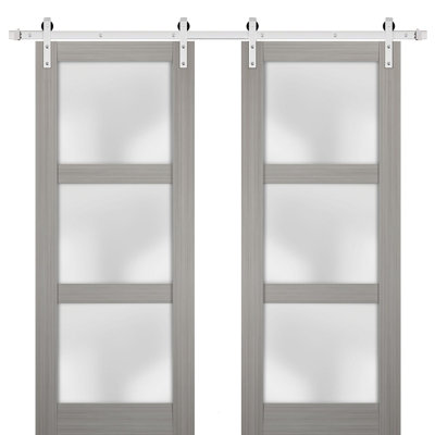 Lucia Frosted Glass Wood Barn Doors with Installation Hardware Kit