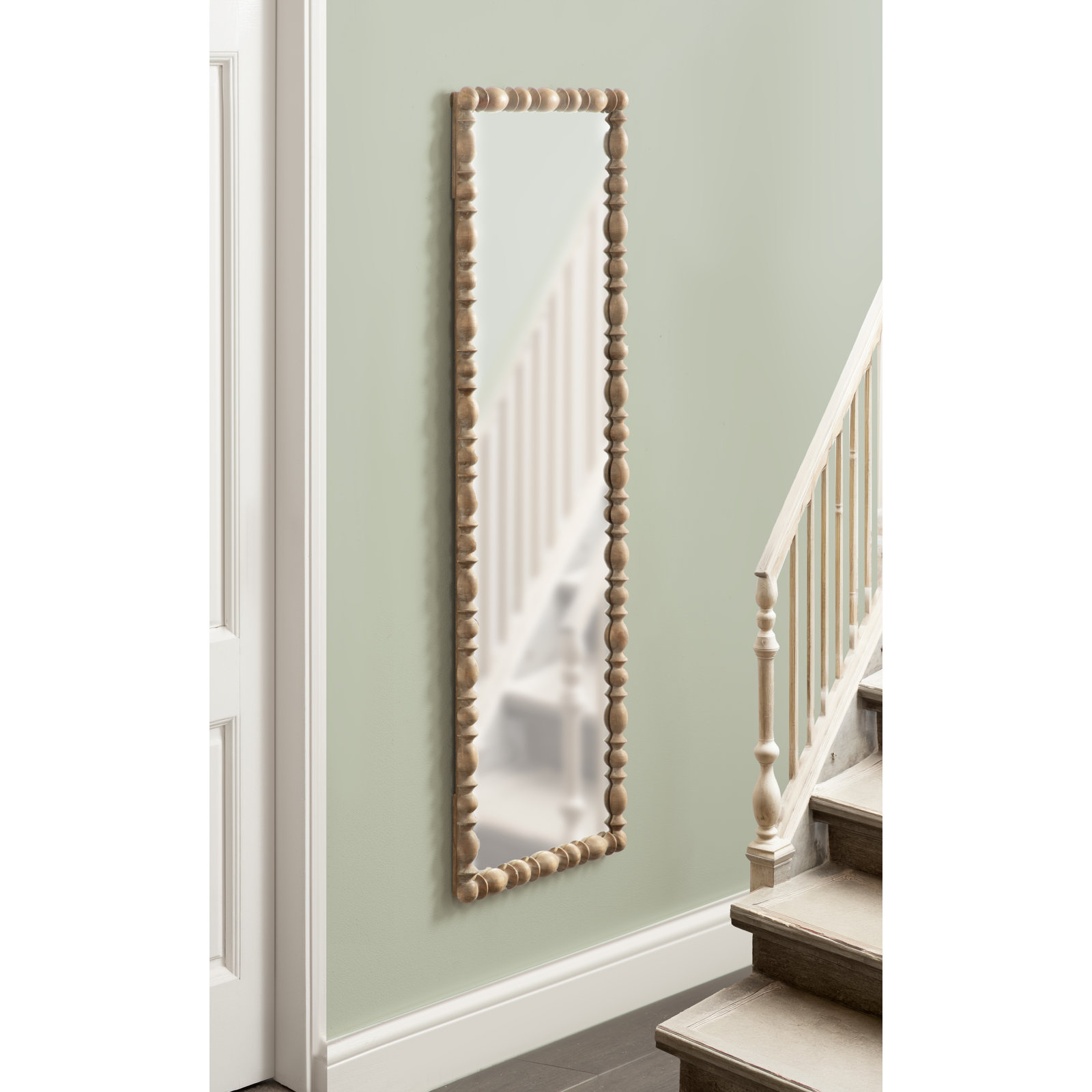 Eloise Beaded Wood Wall Mirror, Solid Wood, Brown, 49.75" X 17.75"