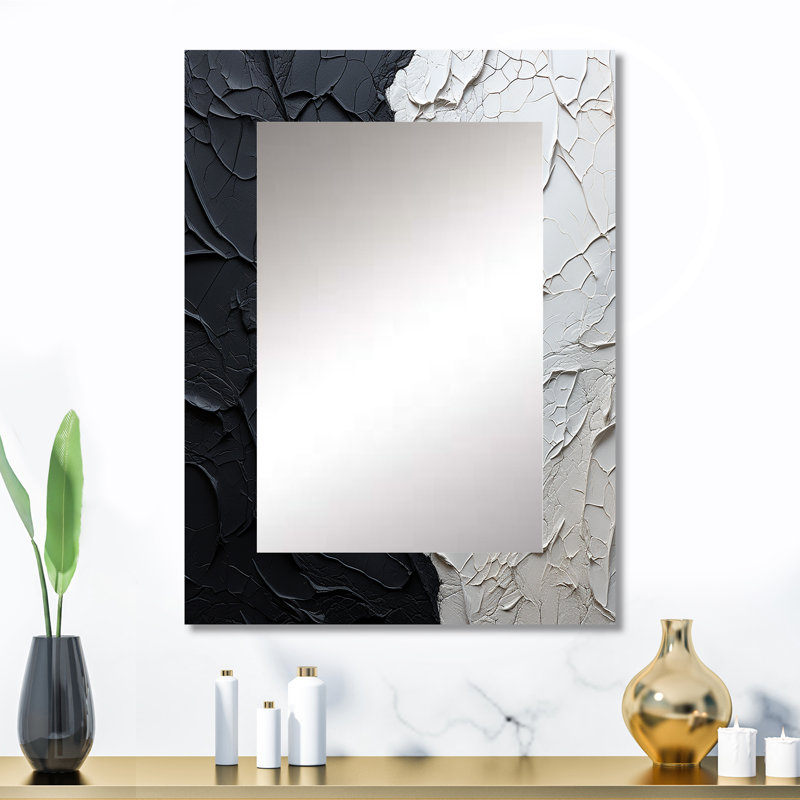 Minimalisme noir et blanc peint en coin - grand miroir côtier, miroir mural décoratif blanc, impression d'art en métal