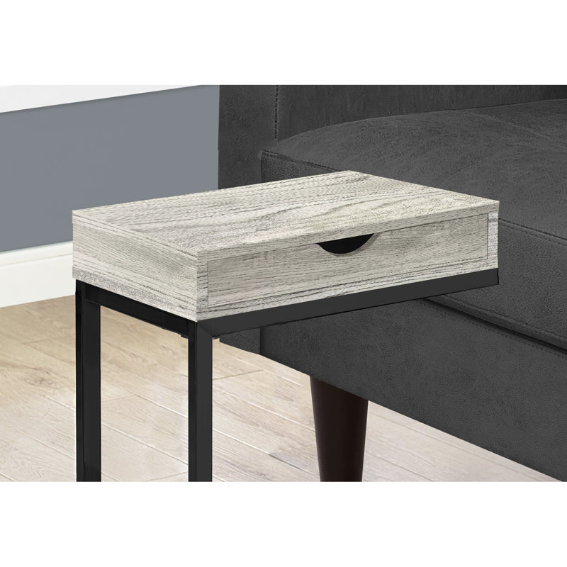 Table de bout moderne avec stratifié gris - base en métal noir et surface de rangement latérale incluse