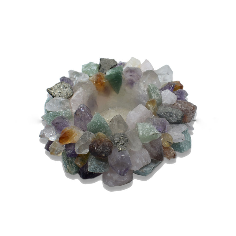 Stone Tabletop Votive Holder, Mixed Gemstones