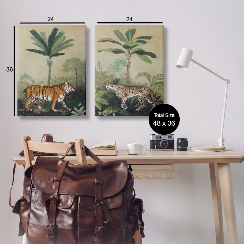 «Tiger Cheetah Jungle Forest», ensemble d'art mural sur toile 2 pièces par Julia Purinton, H 72 po x l 48 po