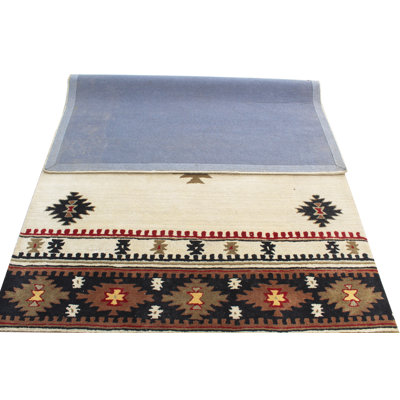 Hand Tufted Ivory & Black Tribal Wool Area Rug 8'x11' ft– Southwestern Diamond Medallion Design