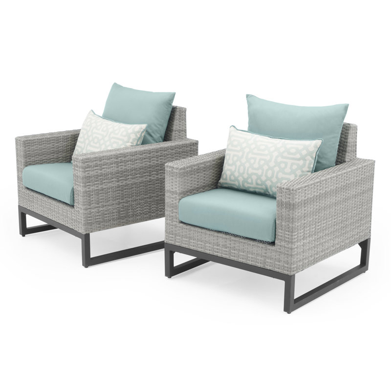 2Pc Sunbrella Outdoor Club Chairs - Grey, Green Blue, Gray