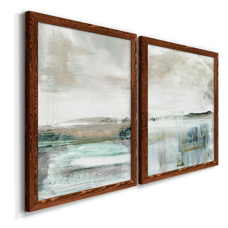 Summer Teal I - ensemble de 2 peintures sur toile encadrées, H 44 po x l 31 po x P 1 po, Encadré de bois de noyer