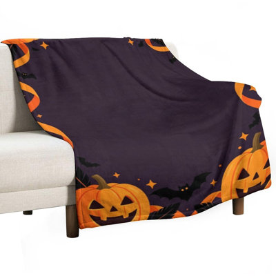 Halloween Pumpkin_1 Luxury Flannel Throw Blanket, Soft Warm Fuzzy Blanket for Living Room Sofa Bed Home Decor