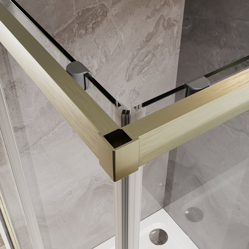 34"D x 34"W x 72"H Framed Square Corner Shower Enclosure with single aluminum and 1/4"Clear Tempered Glass, Gold, Gold