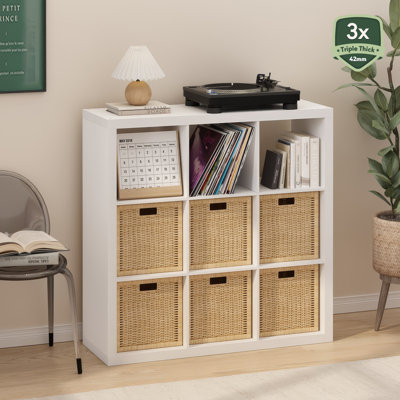Cubicle Extra Thick Frame Decorative Cube Storage Organizer, 9-Cube, Dark Oak