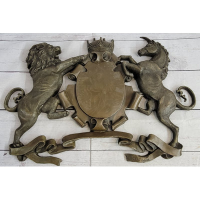 Beley Royal Family Crest Coat Of Arms Lion Unicorn Crown Shield Bronze Wall Plaque Art 13 Inches X 18 Inches
