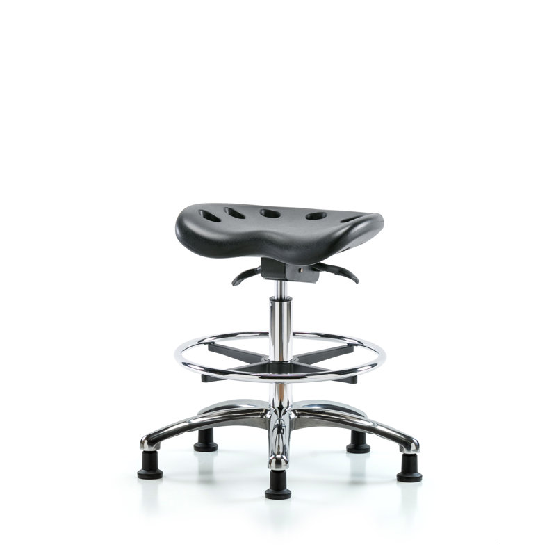 Tabouret de laboratoire à hauteur ajustable Tractor, Noir, Patins fixes, Chrome