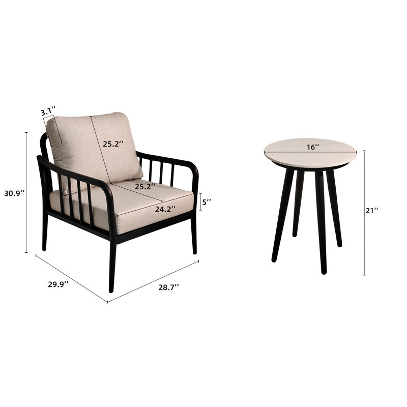Ensemble de salle à manger de patio 3 pièces avec 2 chaises et coussin moelleux